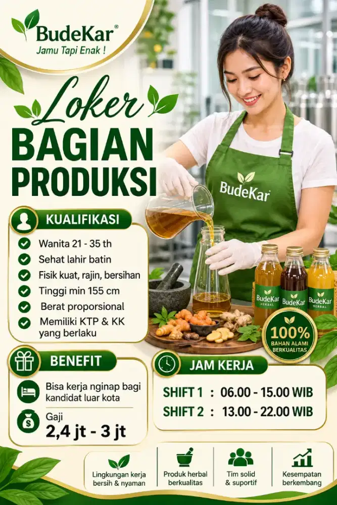 LOKER BAGIAN PRODUKSI MINUMAN HERBAL