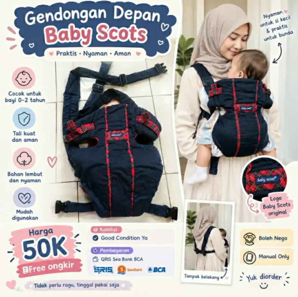 Jual Gendongan Depan Baby Scots Like New