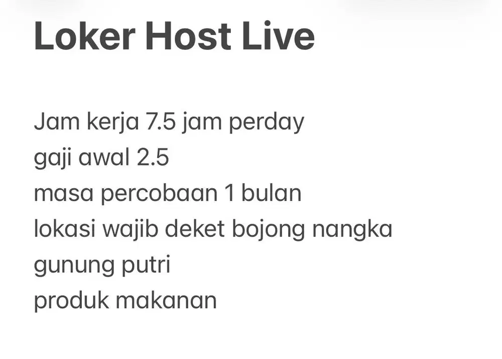 Loker Host Live Cewe