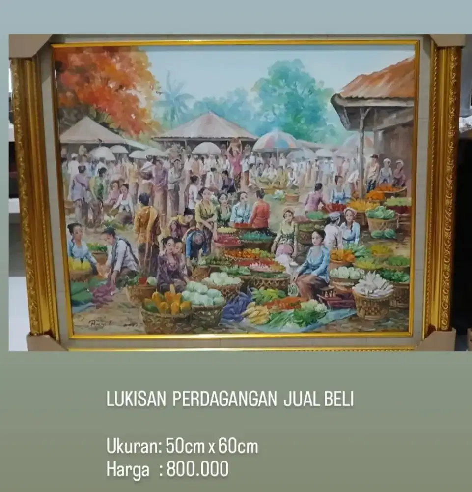 Lukisan kanvas orang jualan di pasar