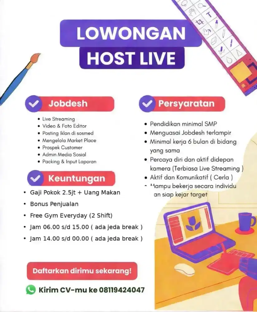 DIBUTUHKAN HOSTLIVE WANITA  MERANGKAP ADMIN ONLINE  JAKARTA SELATAN