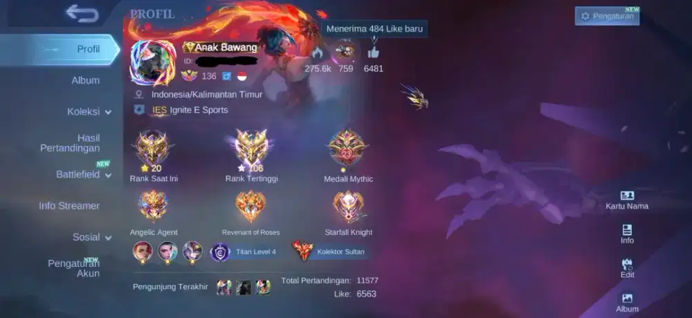 Jual akun Mobile Legends Skin GG Collector Sultan