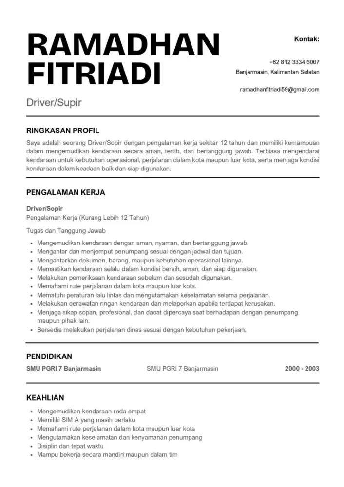 Cari pekerjaan dengan pengalaman kerja kurang lebih 12 tahun