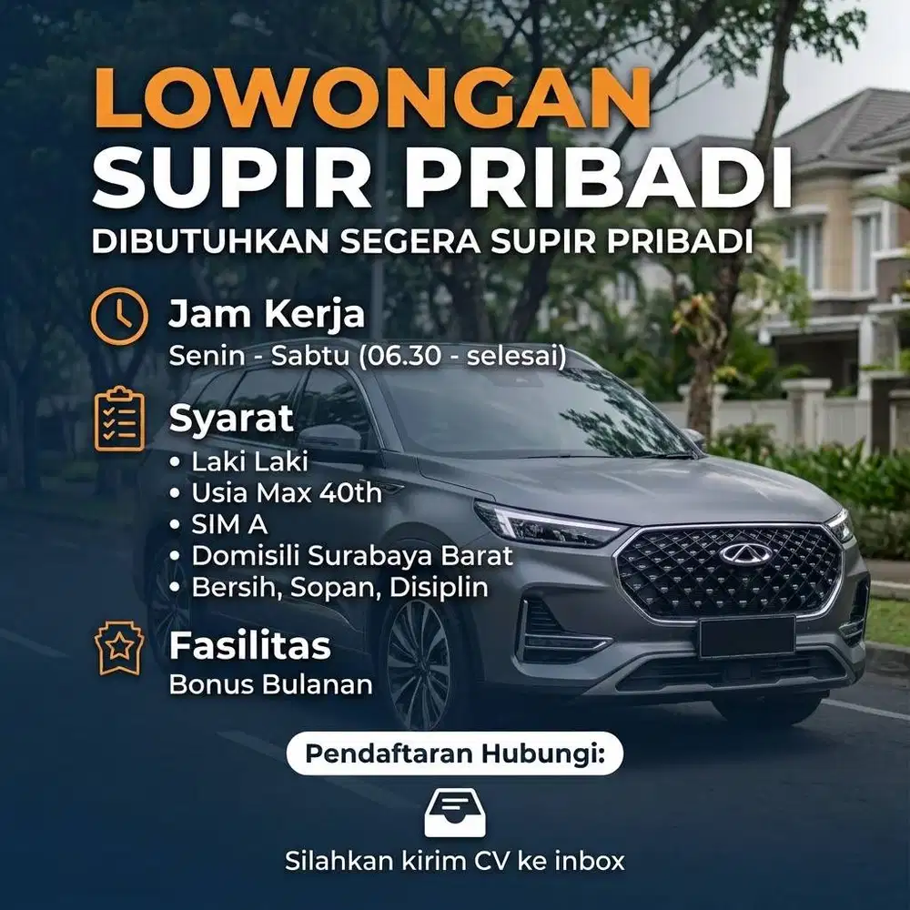 Lowongan Driver Supir Pribadi Perorangan Surabaya Barat