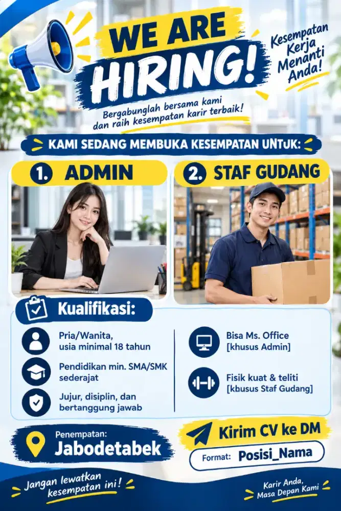 LOWONGAN KERJA ADMIN & STAF GUDANG