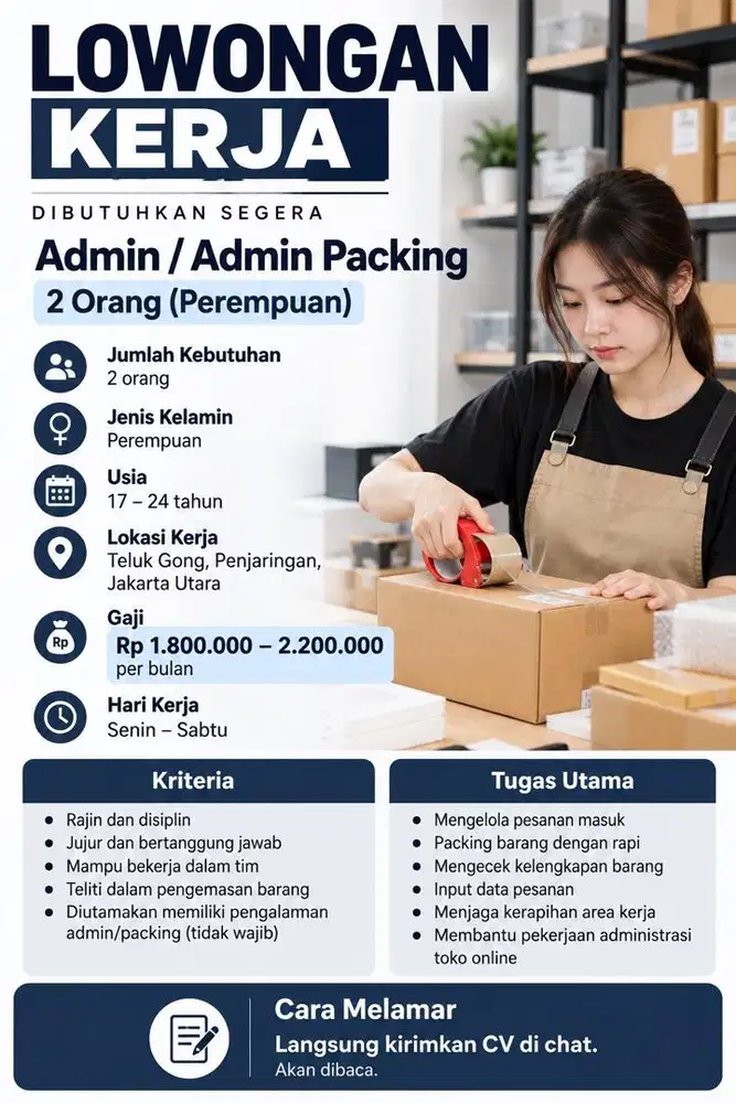 Khusus Perempuan & Serius cari kerja Bisa langsung Chat