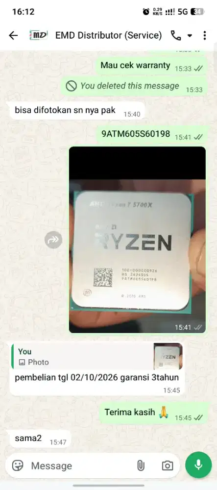 |New| Prosesor Ryzen 7 5700 X Socket AM4 garansi 3 thn EMD