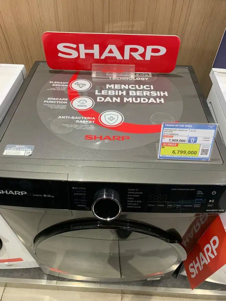 Sharp wm front loading 9kg dark silver
