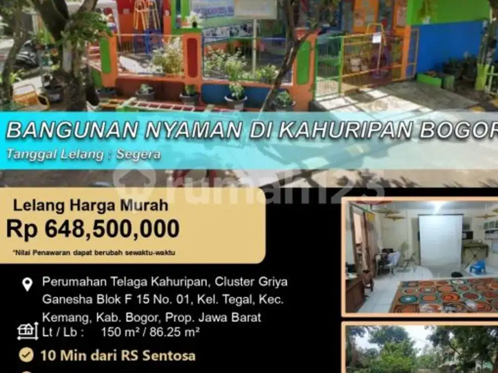 Bangunan Nyaman dan Luas Cocok untuk Sekolahan di Kahuripan Bogor