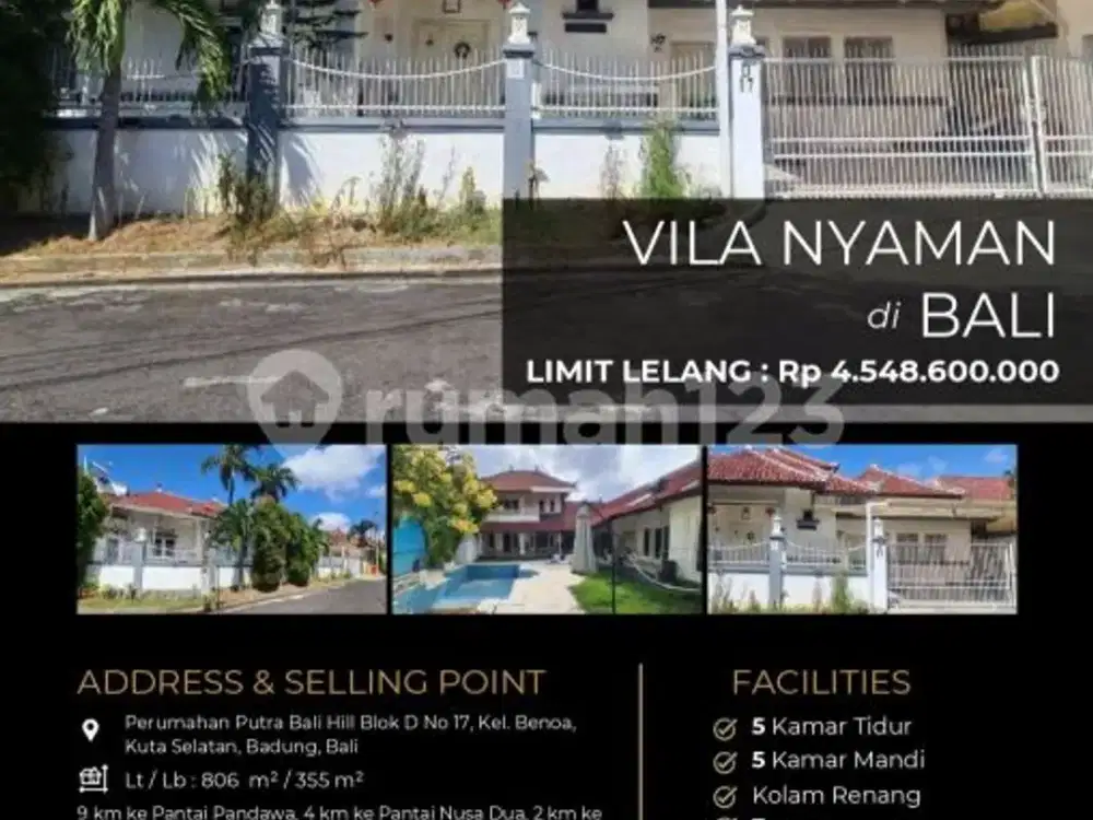 Villa Luas dan Nyaman Ada Kolam Renang di Badung, Bali