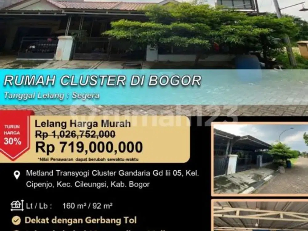 Rumah Cluster Luas dan Lapang di Metland Transyogi Bogor