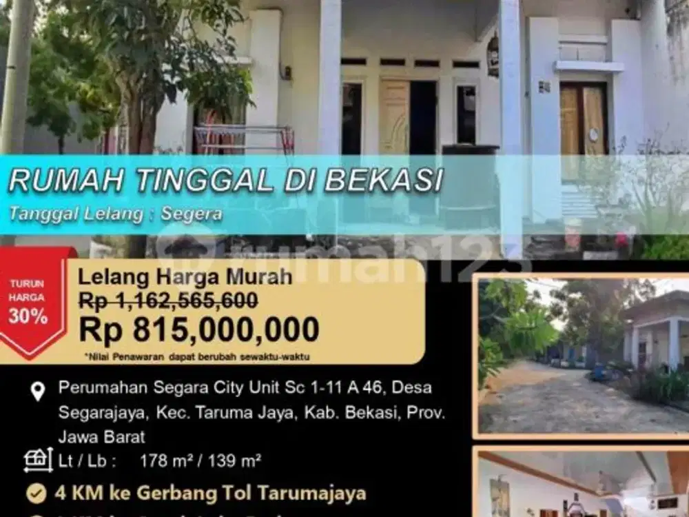 Rumah Tinggal Lapang Luas Minim Renovasi Murah di Bekasi