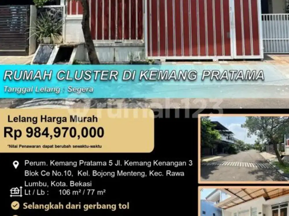 Rumah Cluster Murah Nyaman Asri di Kemang Pratama