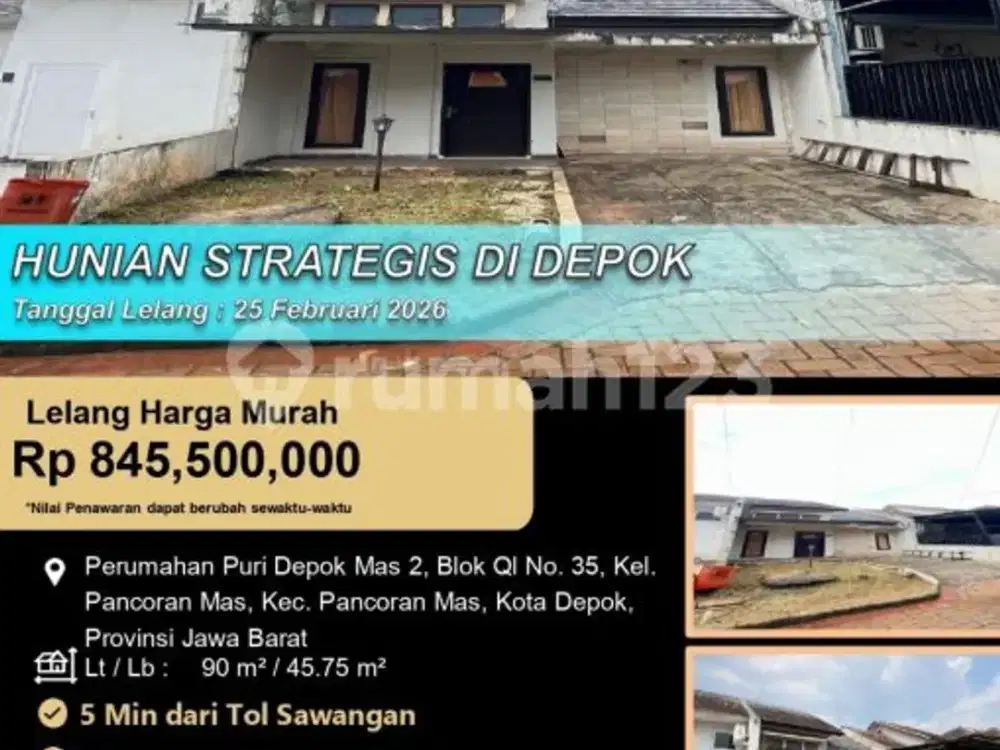 Hunian 1 Lantai Letak Strategis di Pancoran Mas Depok