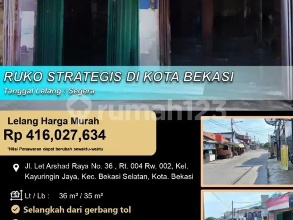 Ruko 1 Lantai Letak Strategis Siap Huni di Kota Bekasi