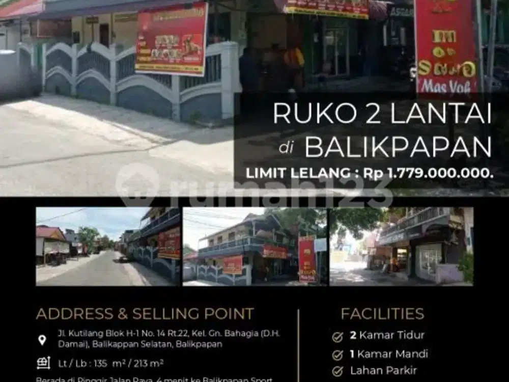 Ruko 2 Lantai Letak Strategis di Balikpapan