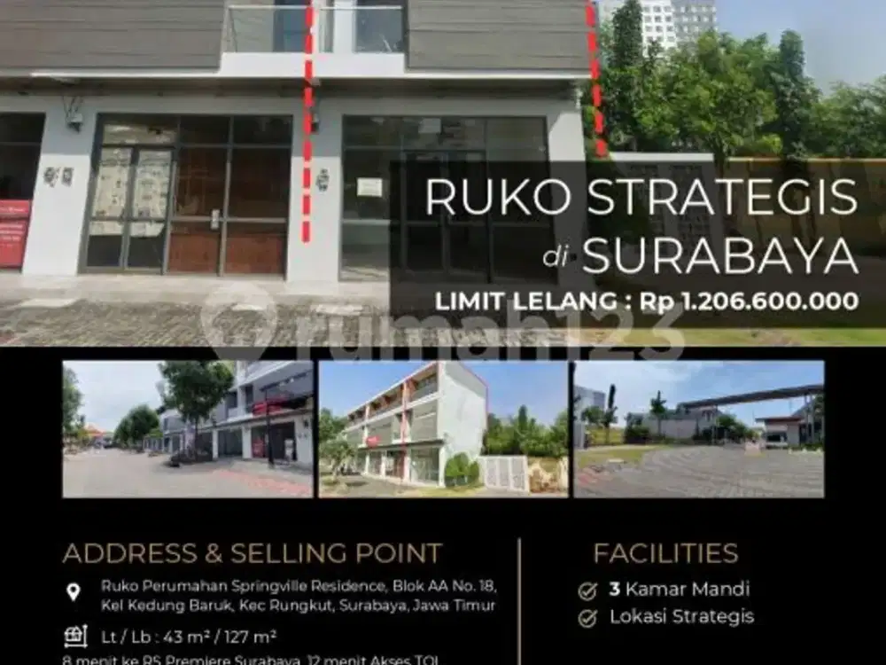 Ruko Baru 3Lantai Lokasi Strategis di Kota Surabaya