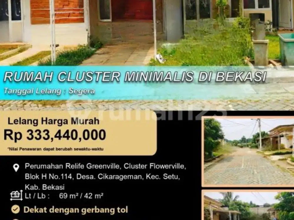 Rumah Cluster Minimalis Bagus Nyaman 1 Lantai di Bekasi