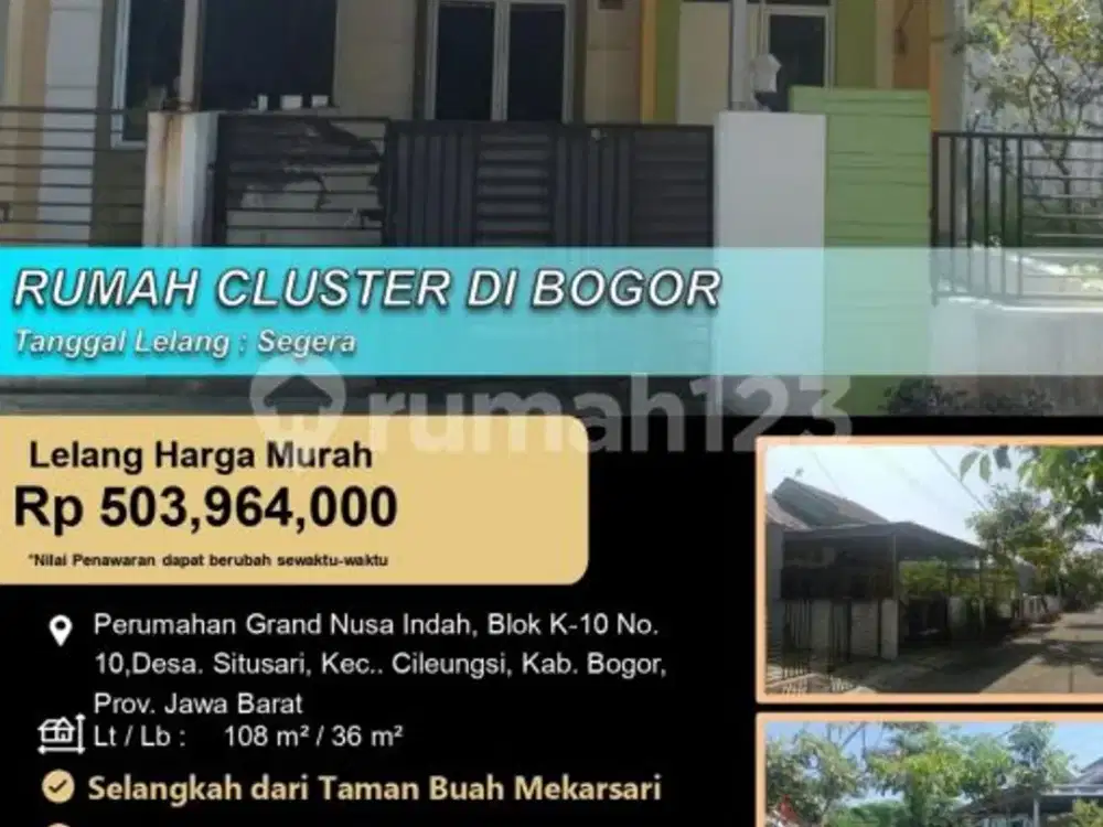 Rumah Cluster Minimalis Halaman Luas di Bogor