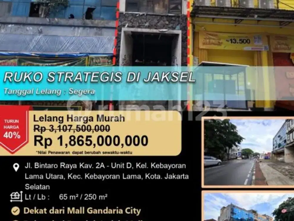 Ruko 3 Lantai di Lokasi Strategis di Kebayoran Lama Jakarta Selatan