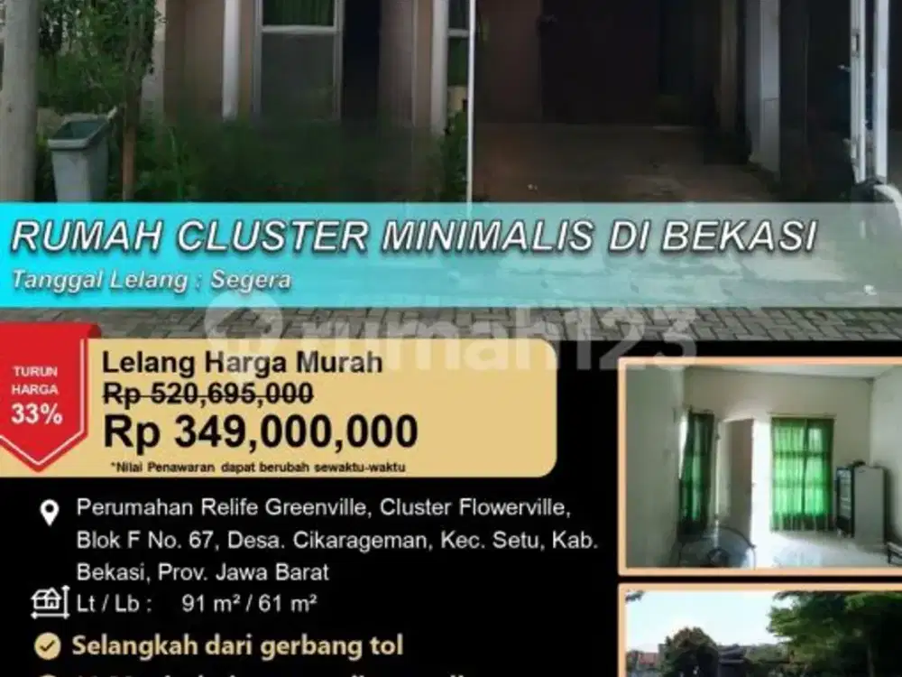 Rumah Cluster Minimalis 1 Lantai Nyaman dan Murah di Bekasi