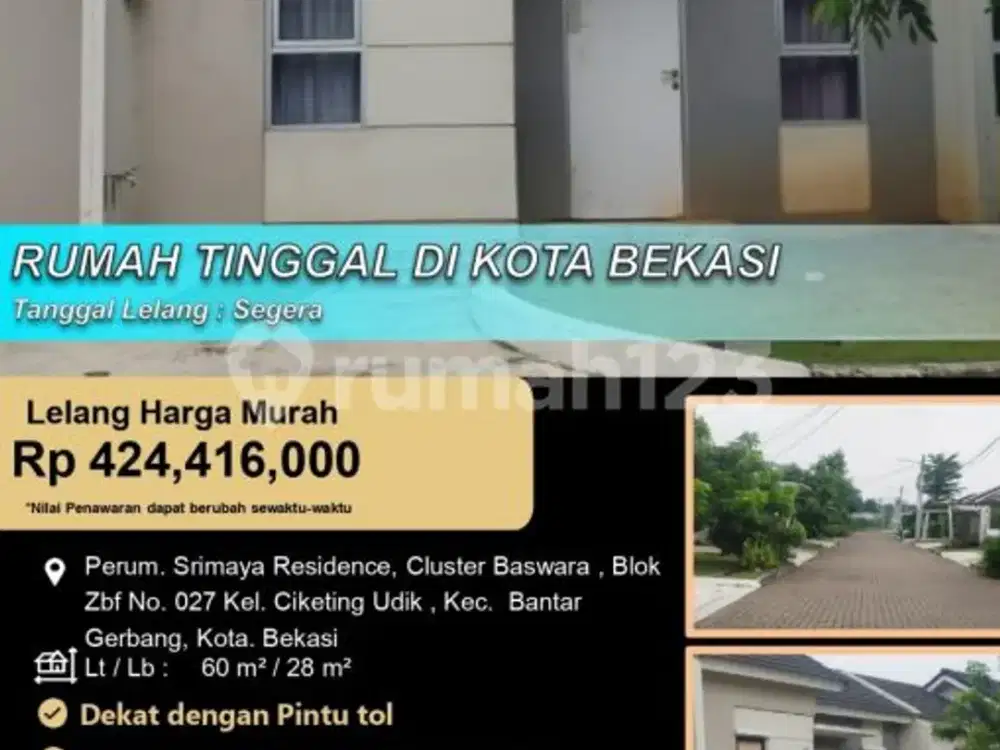 Rumah Hunian Minimalis Jalan di Depan Luas di Kota Bekasi