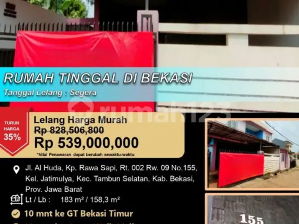 Rumah Tinggal Besar dan Lapang di Tambun Selatan Bekasi