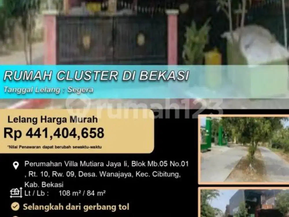 Rumah Cluster Posisi di Hoek Nyaman Aman di Cibitung