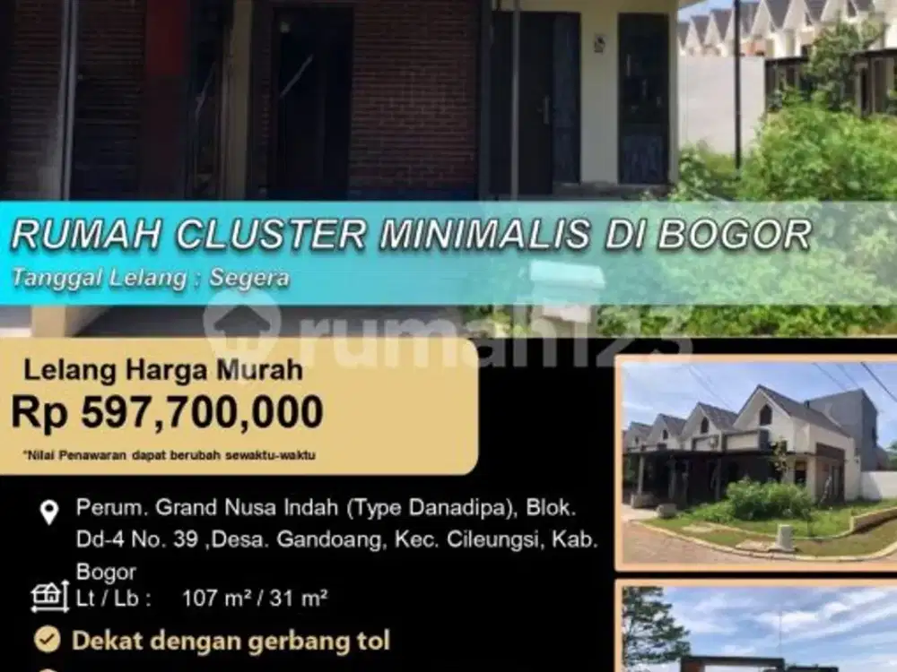 Rumah Cluster Minimalis Nyaman di Grand Nusa Indah