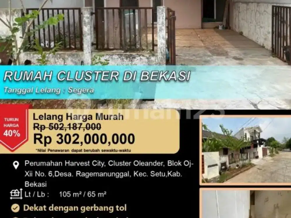 Rumah Cluster Minimalis Murah di Harvest City