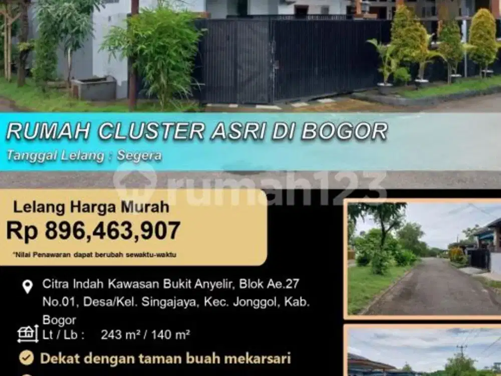 Rumah Cluster Posisi Hoek Nyaman dan Asri di Bogor