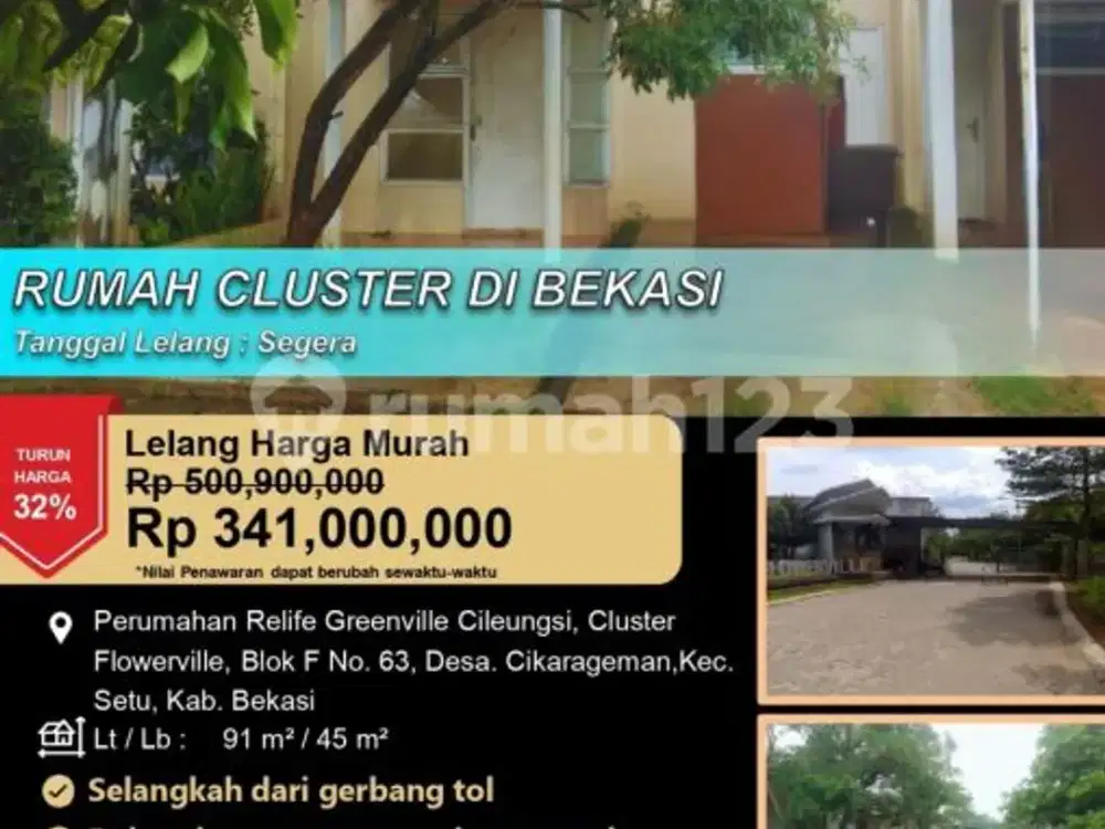 Rumah Cluster Minimalis Nyaman dan Asri di Relife Greenvile
