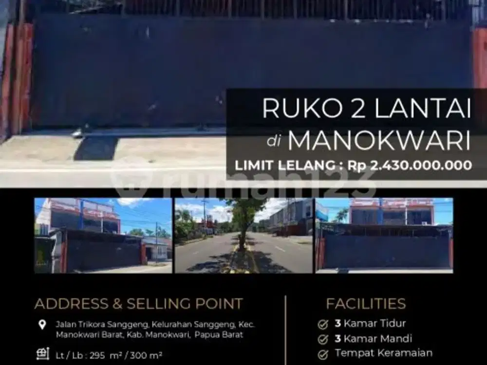 Ruko 2 Lantai Aman Strategis di Manokwari