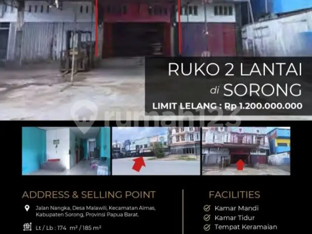 Ruko 2Lantai Parkir Luas Bagus Sorong
