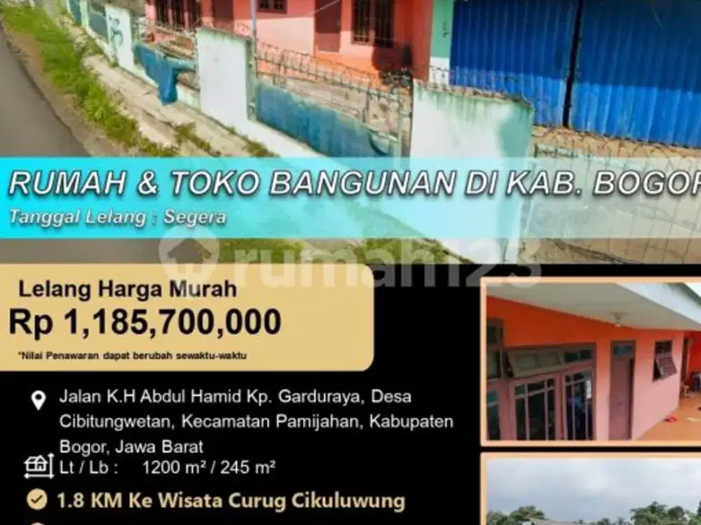 Rumah dan Toko Bangunan Siap Huni Kabupaten Bogor