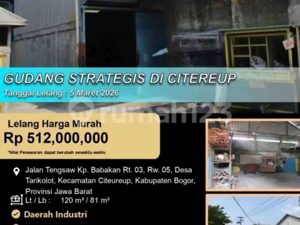 Gudang Strategis Cocok untuk Workshop di Citeureup