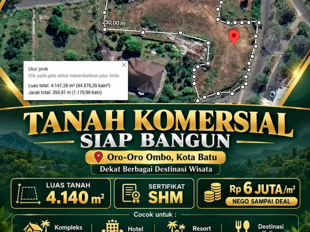 Tanah Komersial Siap Bangun Lokasi Oro Oro Ombo Kota Batu