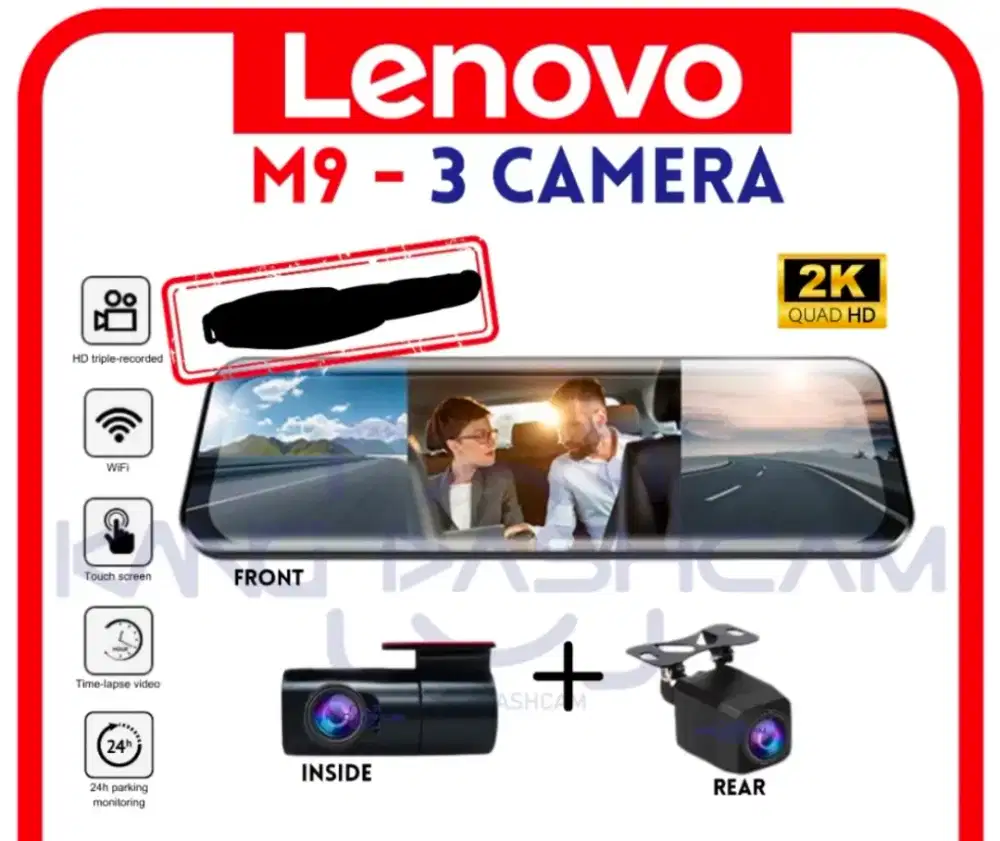 Lenovo M9 3 Camera Dashcam 2K Dash Cam Car Camera Mobil,