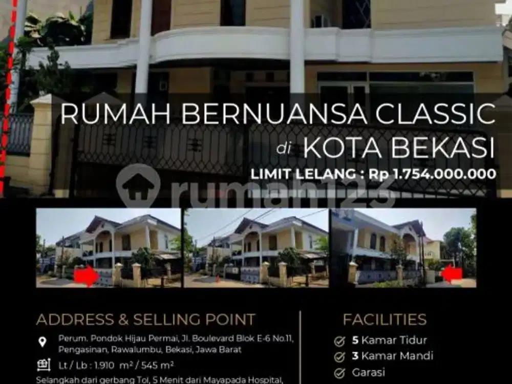 Rumah Modern Classic Luas Megah di Rawalumbu