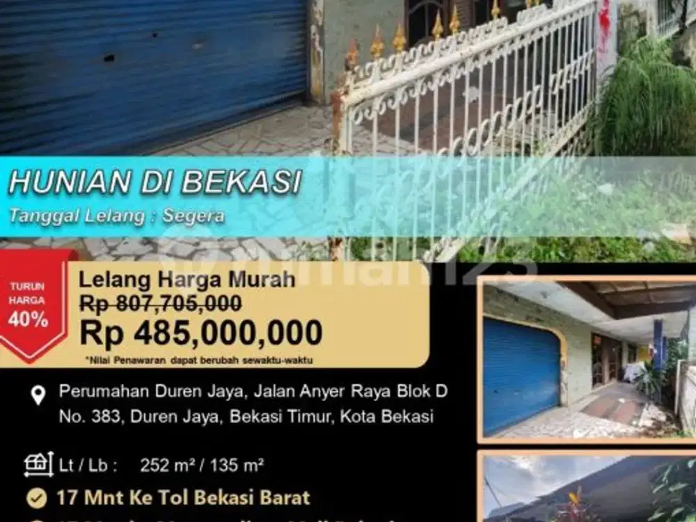 Rumah Hunian Letak Strategis di Perumahan Duren Jaya Bekasi