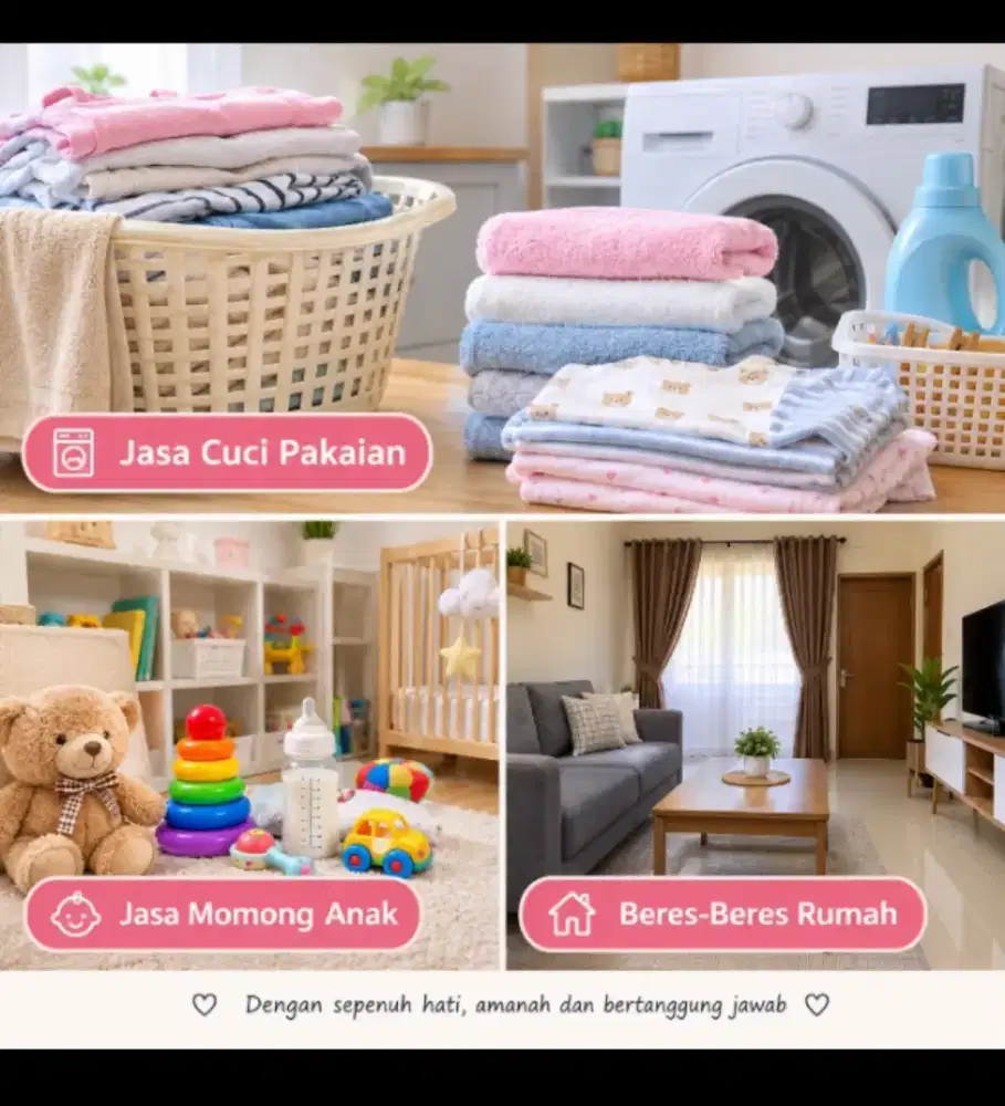 Jasa momong anak ,cuci baju ,bersih bersih rumah dan bantu jualan .