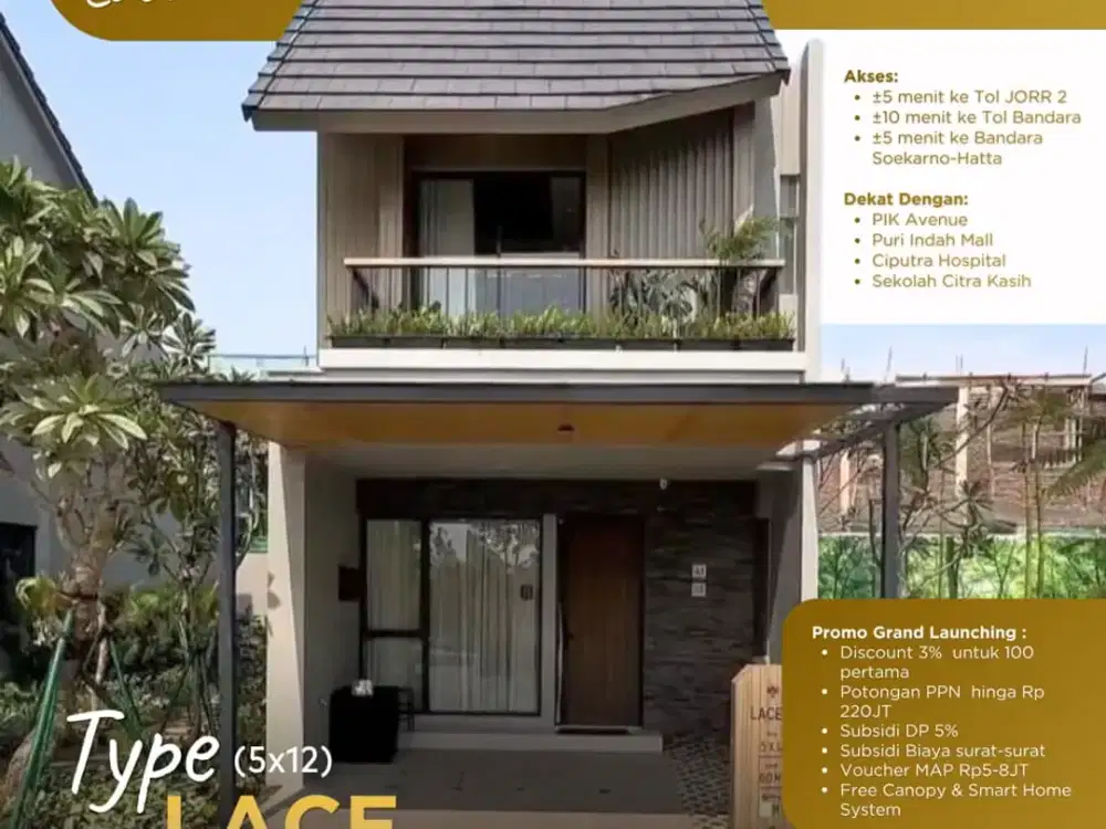 Rumah Tropis Modern Bernuansa Alam di The Forestine Jakarta Barat, Tipe Lace 5, LT 60 m² LB 81 m², 3 KT, Start 1,8 M-an