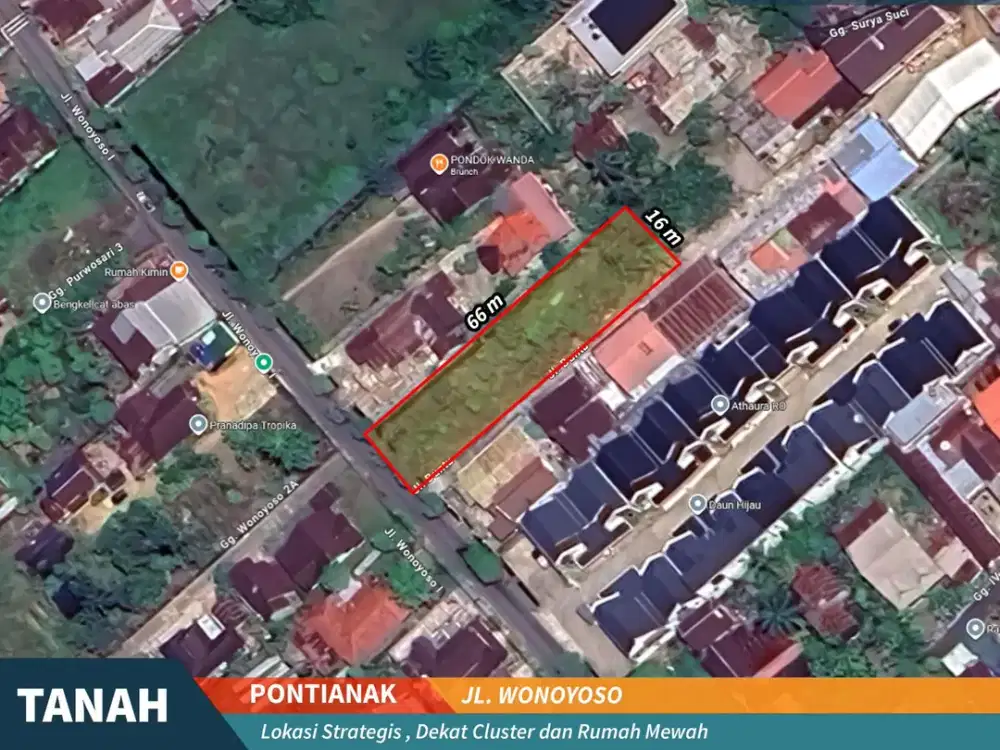 Tanah Luas 1165 m2 harga 3,5 Milyar Jl. Wonoyoso Pontianak