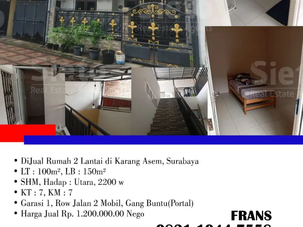 DiJual Cepat Rumah 2 Lantai di Karang Asem, di Surabaya
