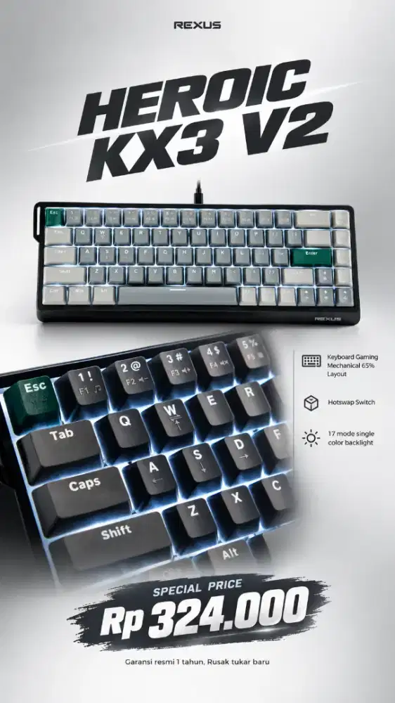 Keyboard gaming mechanical rexus heroic KX3