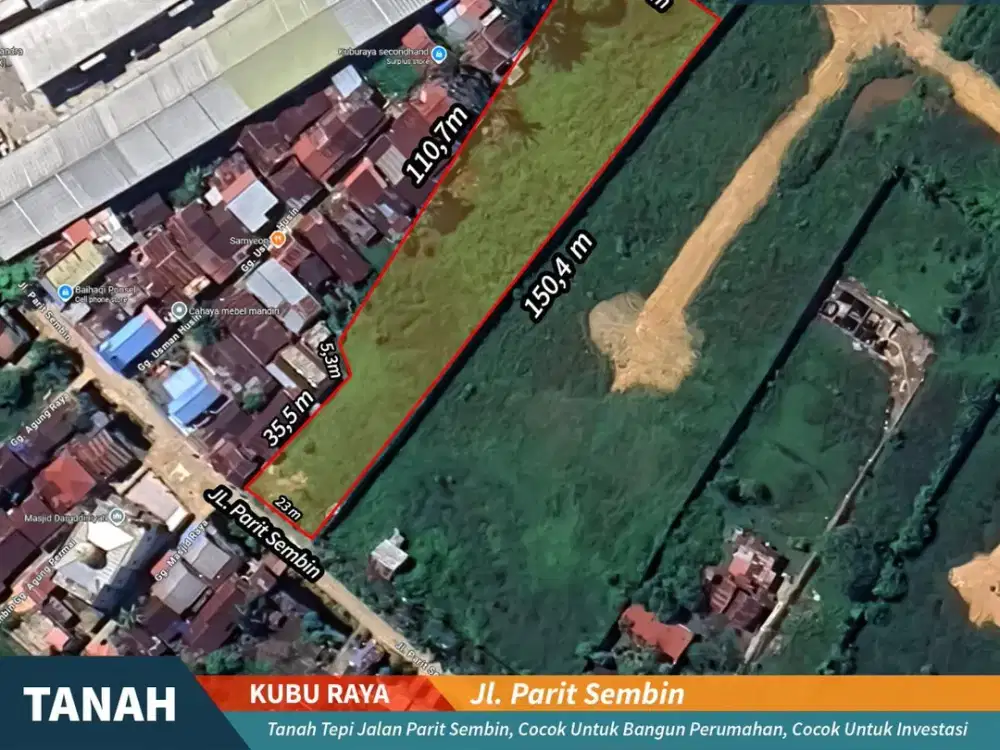 Tanah Luas 3.200 m2 harga 850 Juta Jl. Parit Sembin Kubu Raya