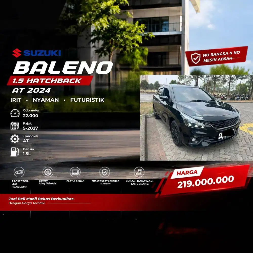 Suzuki Baleno AT 2024 Hitam Km 22rb Istimewa