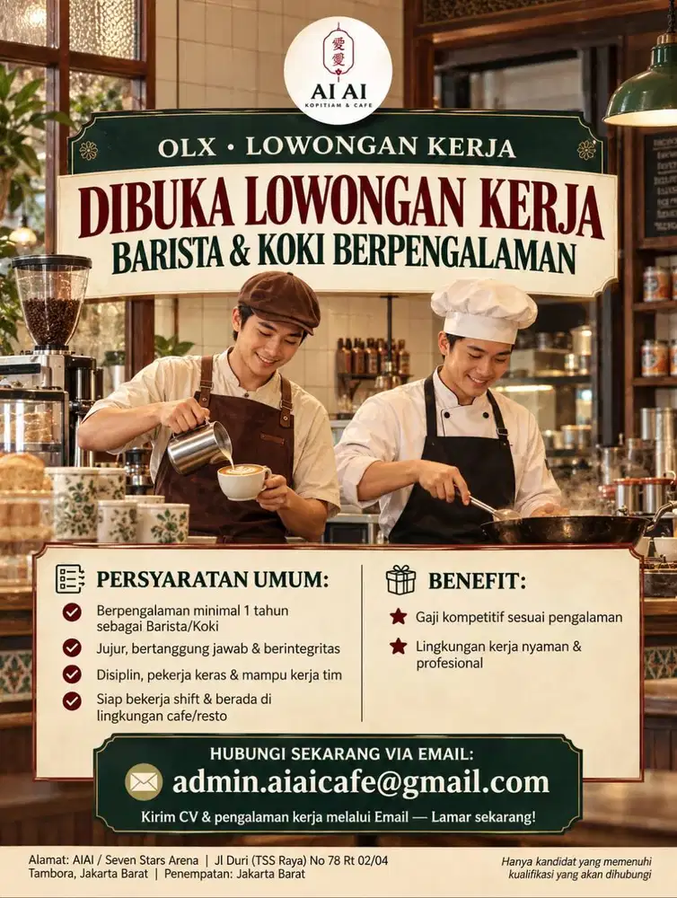 DI CARI KOKI BERPENGALAMAN UNTUK KOPITIAM
