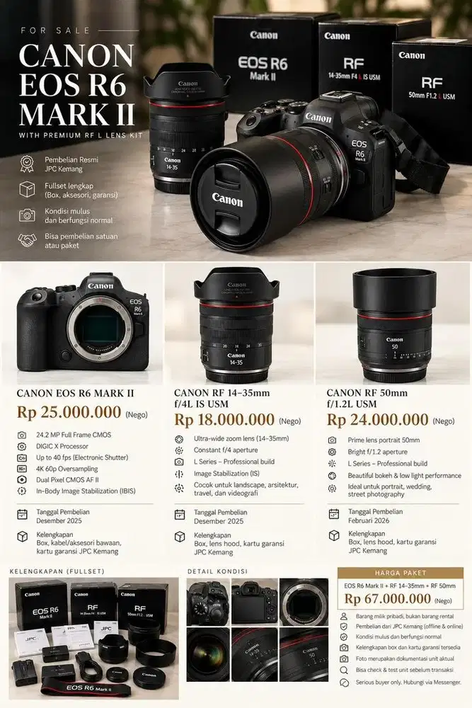 CANON EOS R6 MARK II + 2 LENSA RF L SERIES PREMIUM