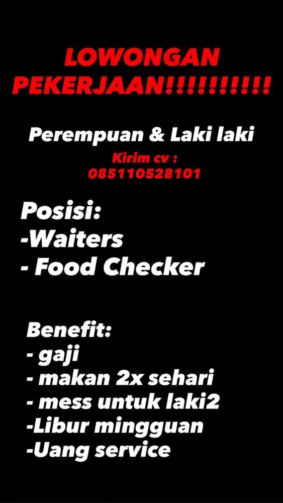LOWONGAN PEKERJAAN KIRIM CV KE WHATSAPP
